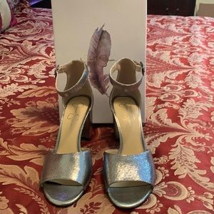 Jessica Simpson Silver Heels. 3 inch block heels